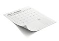 A blank weekly planner page with a curled corner isolated on white background Royalty Free Stock Photo
