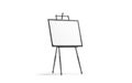 Blank white art canvas stand on black wooden easel mockup, Royalty Free Stock Photo