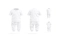 Blank white baby suit with t-shirt, pants mockup, different views