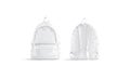 Blank white backpack with zipper and strap mockup, front back