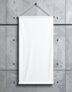 Blank White Banner Mockup on Grey Concrete Wall Royalty Free Stock Photo