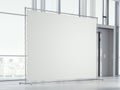 Blank white banner in the office hall. 3d rendering Royalty Free Stock Photo