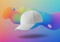 Blank white baseball cap with colorful abstract fluid background Royalty Free Stock Photo