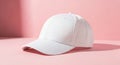 Blank White Baseball Cap Mockup on Bright Pink Background, Minimalist Studio Shot Royalty Free Stock Photo