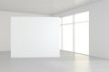 Blank white billboard in empty room with big windows, mock up, 3D Rendering