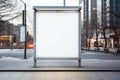 Blank white billboard on the street. Mock up, 3D Rendering, Vertical blank white billboard at a bus stop on a city street, AI Royalty Free Stock Photo