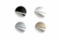 Blank white, black, gold and silver round crumpled stickers with peeling corner