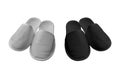 Blank White and Black Hotel Slippers Set Closeup Isolated on White Background.