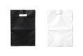 Blank white and black plastic bag mockup with space for your design and branding. 3d rendering. Royalty Free Stock Photo