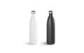 Blank white and black thermo sport bottles mockup, side view