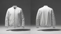 Blank White Bomber Jacket Mockup Front and Back View Isolated on Grey Royalty Free Stock Photo