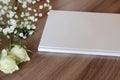 Blank white book, journal, wedding guestbook, notebook mockup.