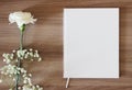 Blank white book, journal, wedding guestbook, notebook mockup.