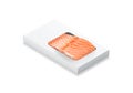 Blank white box pack with salmon mockup, side view Royalty Free Stock Photo