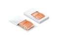 Blank white box and transparent label pack with salmon mockup Royalty Free Stock Photo