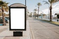 blank white bus stop box sunlight. High quality photo Royalty Free Stock Photo