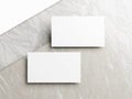 Blank white business card mockup on marble background 3d render illustration for mock up Royalty Free Stock Photo