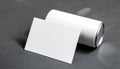 Blank white business card placed in front of a white beverage can on a dark textured surface Royalty Free Stock Photo
