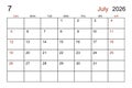 Blank white calendar page for July 2026 for your appointment. Royalty Free Stock Photo