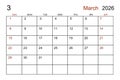 Blank white calendar page for March 2026 for your appointment. Royalty Free Stock Photo