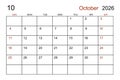 Blank white calendar page for October 2026 for your appointment. Royalty Free Stock Photo