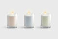 Blank white candle in glass jar with colored label mockup Royalty Free Stock Photo