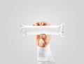 Blank white candy bar plastic wrap mock up holding hand Royalty Free Stock Photo