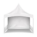 Blank white canopy pop-up tent with back wall and side walls realistic vector mock-up. Camping gazebo mockup Royalty Free Stock Photo