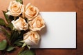 Blank White Card On Bronze Background With Roses Postcard. Generative AI Royalty Free Stock Photo