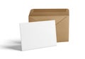 Blank white card with brown envelope on a white background Royalty Free Stock Photo