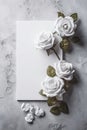Blank White Card On Silver Background With Roses Postcard. Generative AI Royalty Free Stock Photo