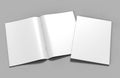 Blank white catalog, magazines, book mock up on grey background. 3d render illustration.