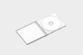 Blank white cd case mockup opened, side view, isolated, Royalty Free Stock Photo