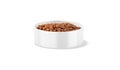 Blank white ceramic dog bowl with snack mockup, front view Royalty Free Stock Photo