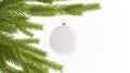 Blank white christmas ball hanging on pine mockup, isolated