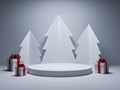 Blank white christmas product podium pedestal background concept or blank product display stand platform showcase mockup