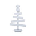 Blank white christmas tree sign stand isolated on white background with shadow minimal concept 3D render Royalty Free Stock Photo