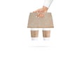 Blank white coffee cups craft carrier holder in hand mockup