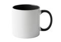 Blank white coffee mug with contrasting black handle and inner surface for design mockups isolated on white background Royalty Free Stock Photo