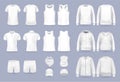 Blank white collection of men`s clothing templates. Realistic vector mock up shirt Royalty Free Stock Photo