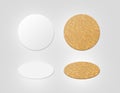 Blank white and cork textured beer coasters mockup, clipping path