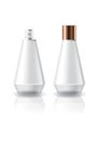 Blank white cosmetic cone shape bottle with copper lid for beauty product packaging.
