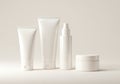 Blank White Cosmetic Packaging Mockup on Beige Background Royalty Free Stock Photo