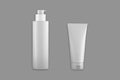 Blank white cosmetic pump bottle with tube mockup isolated