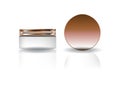 Blank white cosmetic round jar with copper lid for beauty product packaging.