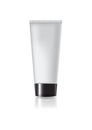 Blank white cosmetic tube with black screw cap for beauty or healthy product.