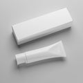 Blank white cosmetic tube on gray background. 3D rendering Royalty Free Stock Photo