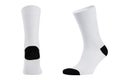 Blank white cotton long sock with black heel on  invisible foot isolated on white background as mock up for advertising, branding. Royalty Free Stock Photo