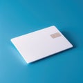 Blank white credit card with microchip on blue, copy space, created using generative ai technology Royalty Free Stock Photo