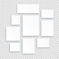 Blank white 3d paper canvas or photo frames isolated on transparent background
